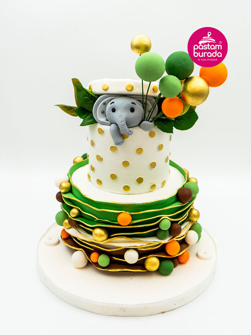 Balonlar ve Fil Figürlü Konsept Pasta