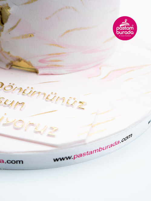 Beyaz Orkide ve Mermer Desen Tasarım Pasta