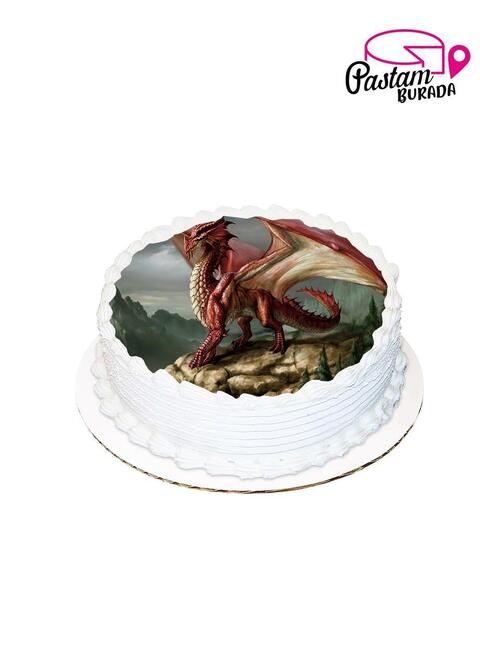 Ejderha Resimli Yuvarlak Pasta