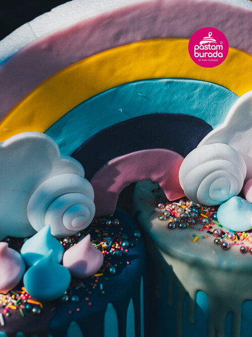 Gökkuşağı Makaron Bulut Konsept Maket