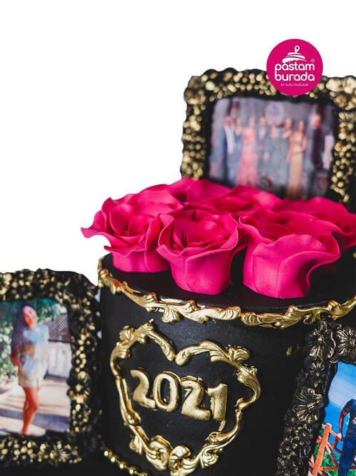 İşlemeli Figürlü Gül Model Konseptli Pasta