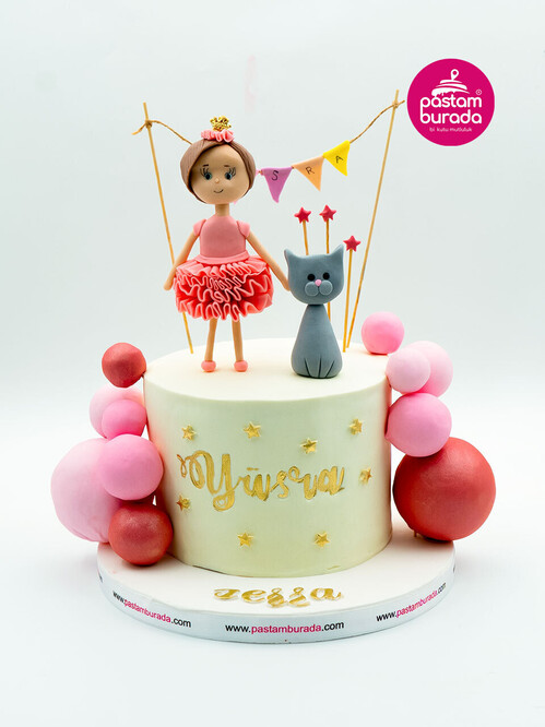 Kız Çocuk Figür ve Kedi Konsept Pasta