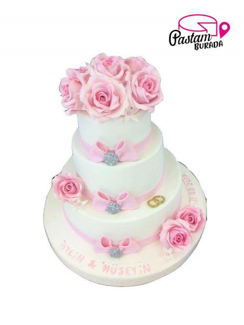 Pembe Gül Nişan Pasta
