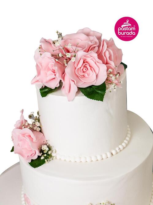 Pembe Güllü Model Söz Nişan Pastası