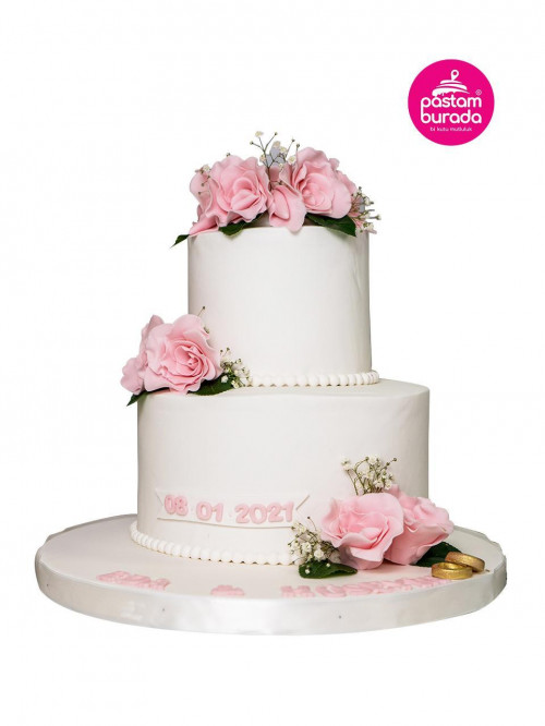 Pembe Güllü Model Söz Nişan Pastası