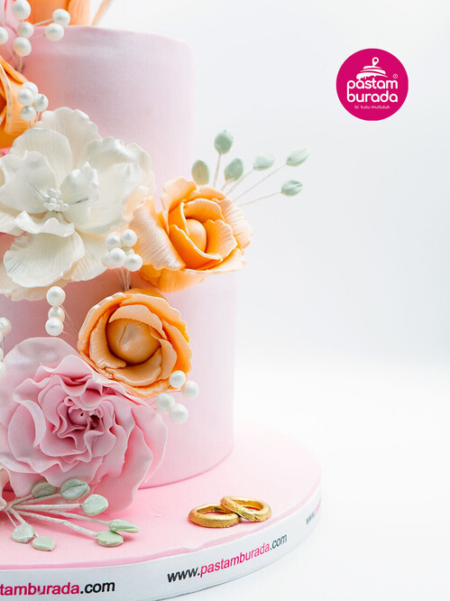 Renkli Çiçekler Nişan Konsept Pasta