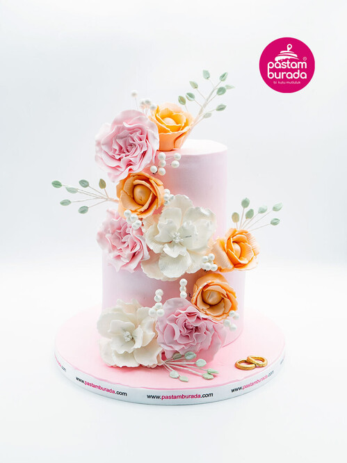 Renkli Çiçekler Nişan Konsept Pasta