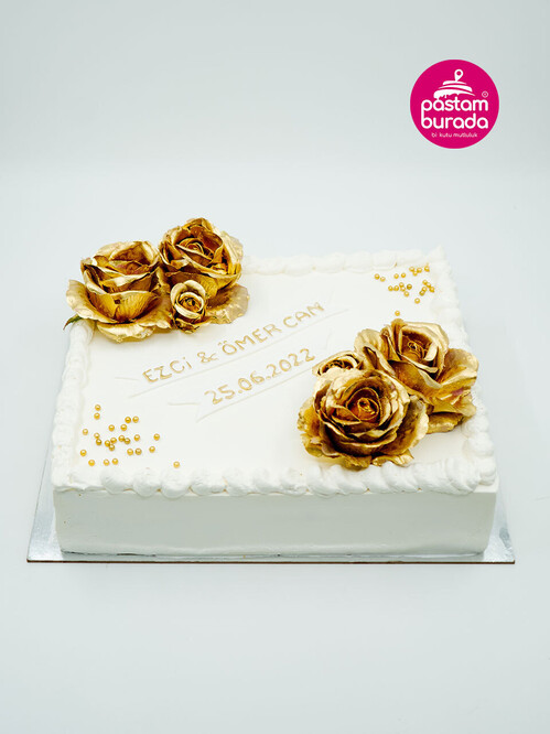 Gold Çiçek Süslemeli Pasta