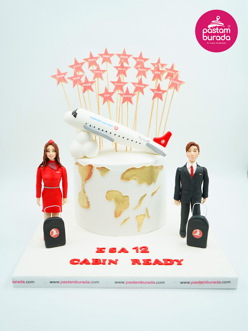 Hostes ve Pilot Temalı Butik Pasta