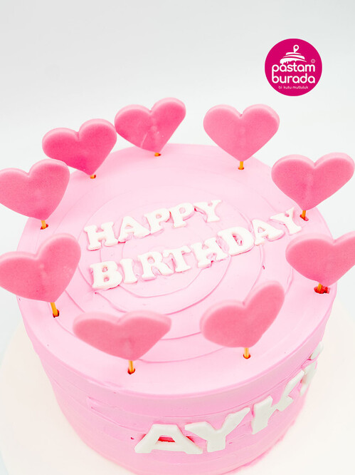 Pembe Kalpler Detaylı Pasta