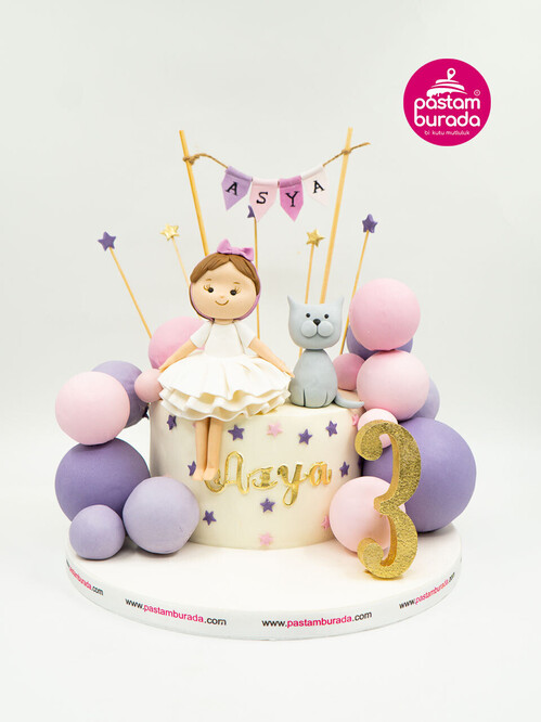 Pembe Toplar Kız Figür Pasta