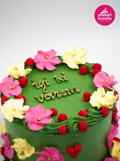 Çiçek Detay Yeşil Naked Cake