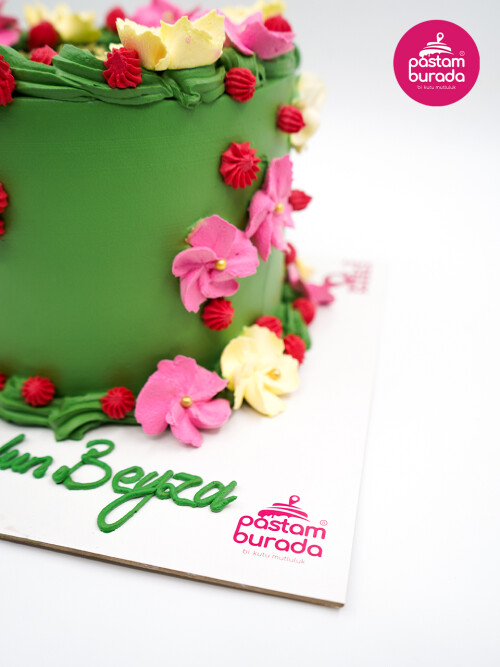 Çiçek Detay Yeşil Naked Cake