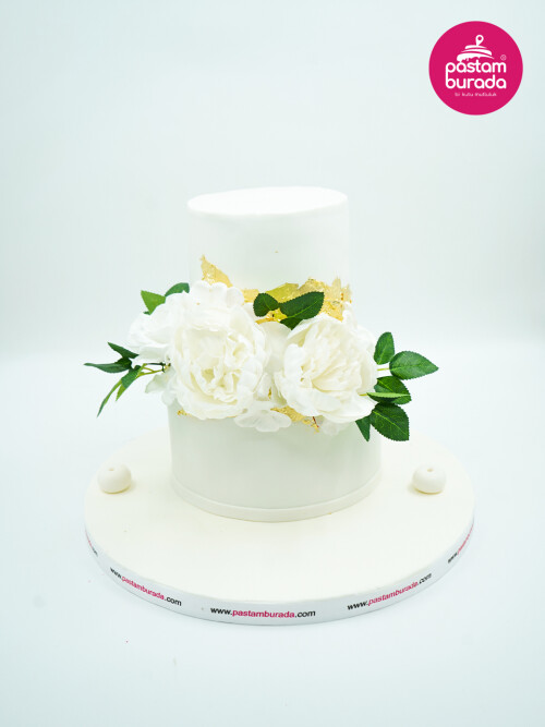 Gold Detay Beyaz Çiçek Söz Pastası