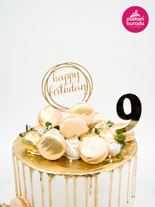 Gold Ve Macaron Tasarım Pasta