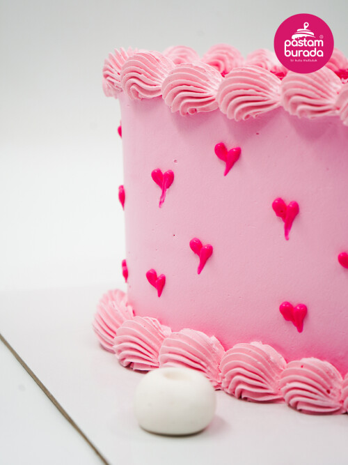 Kalp Detay Pembe Naked Cake