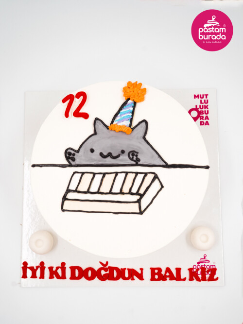 Kedi Çizim Detay Naked Cake