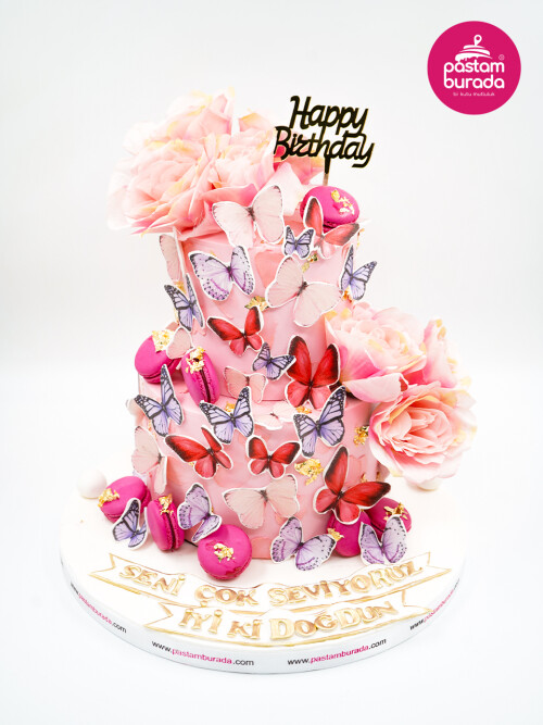 Kelebek Ve Çiçek Detay Tasarım Pasta