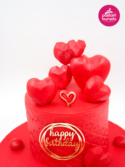 Kırmızı Kalp Tasarım Pasta