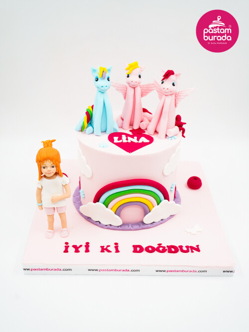 Kız Çocuk Ve Unicorn Tasarım Pasta