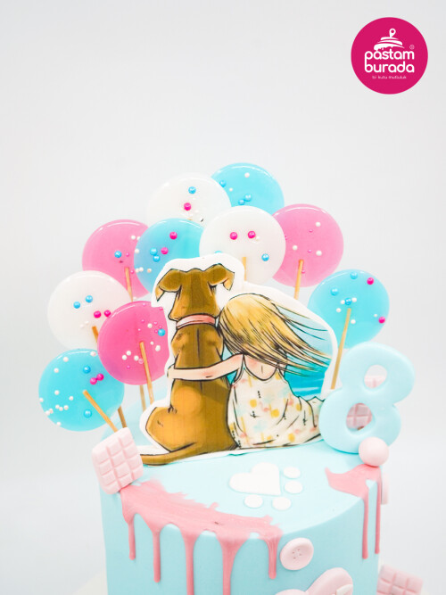 Köpek Ve Kız Çocuk Tasarım Pasta