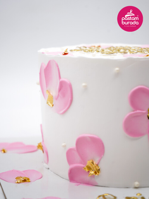 Pembe Çiçek Detay Naked Cake