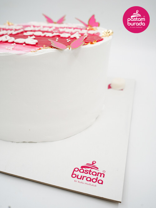 Pembe Kelebek Detay Naked Cake