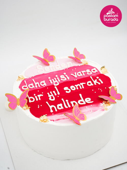 Pembe Kelebek Detay Naked Cake