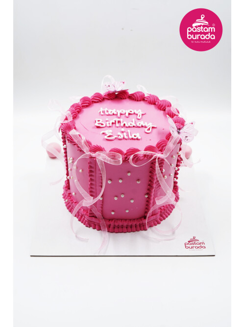 Pembe Kurdele Detay Pasta