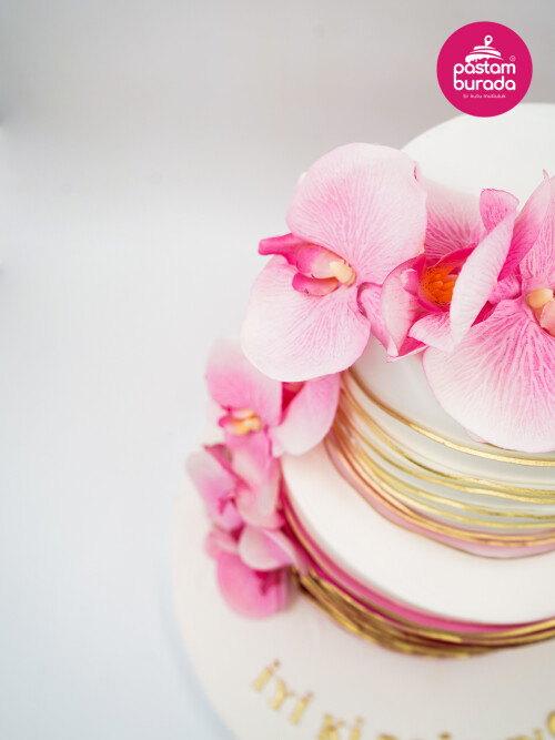 Pembe Orkide Detay Tasarım Pasta