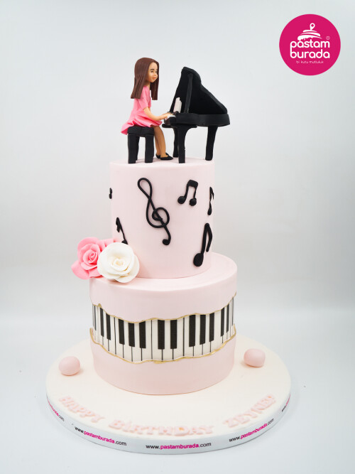 Piyano Ve Kız Çocuk Detay Tasarım Pasta