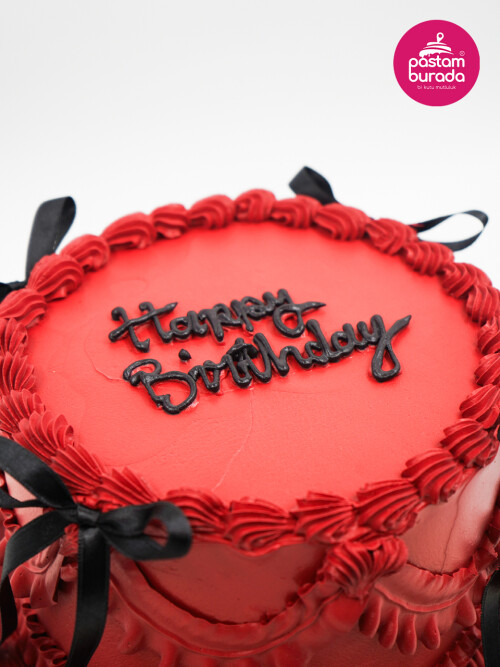 Siyah Kurdele Detay Kırmızı Naked Cake