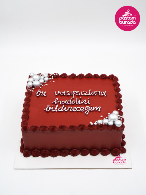 Bordo Renk Kare Naked Cake