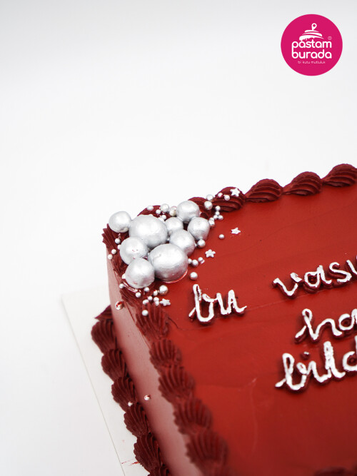 Bordo Renk Kare Naked Cake