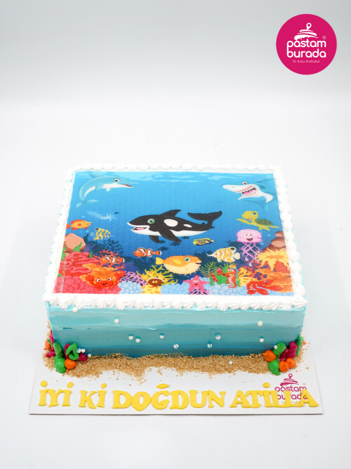 Deniz Canlıları Konsept Resimli Pasta