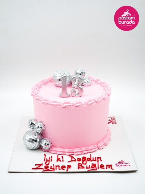 Disko Topu Detay Pembe Naked Cake