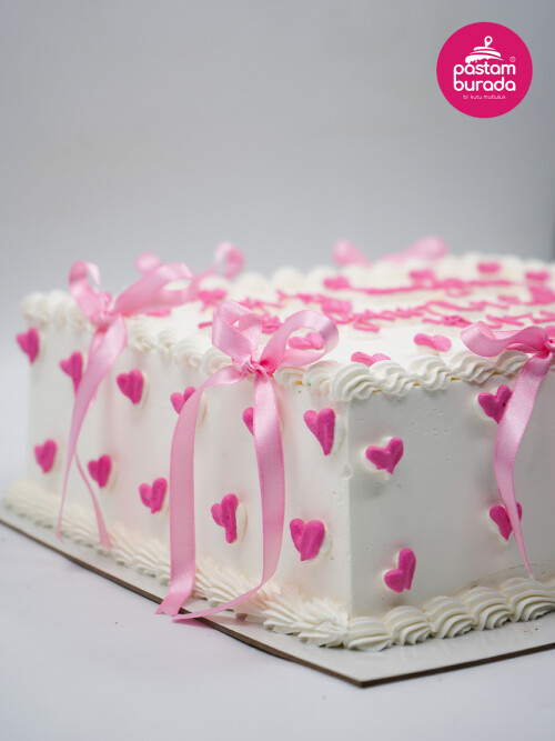 Kalp Detay Pembe Kare Naked Cake