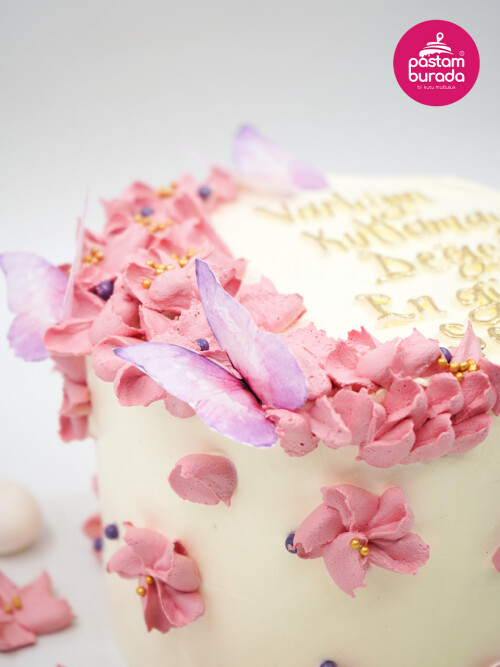 Kelebek Ve Çiçek Detay Naked Cake