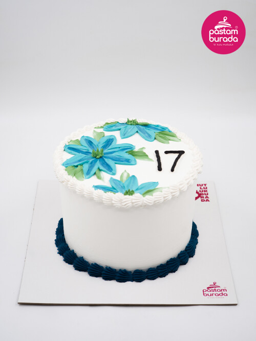 Mavi Çiçek Detay Naked Cake