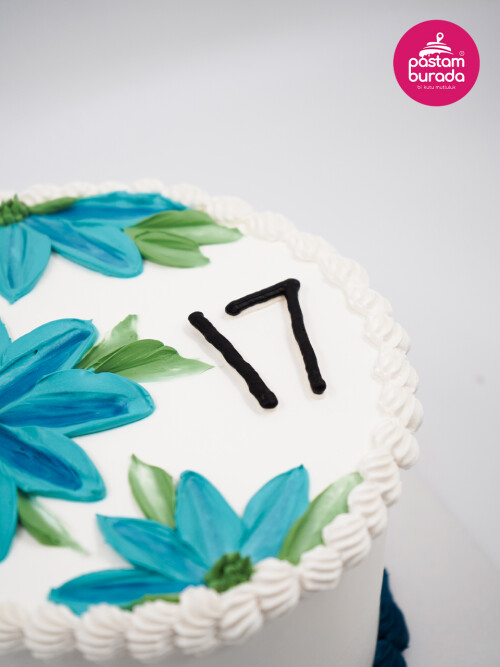 Mavi Çiçek Detay Naked Cake