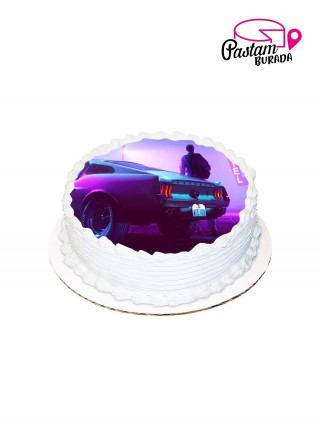 Araba Resimli Yuvarlak Pasta