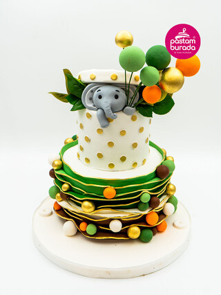 Balonlar ve Fil Figürlü Konsept Pasta