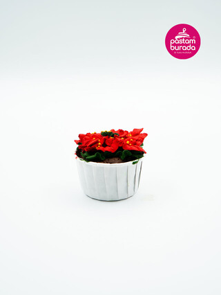 Kırmızı Çiçek Yılbaşı Konsept Cupcake