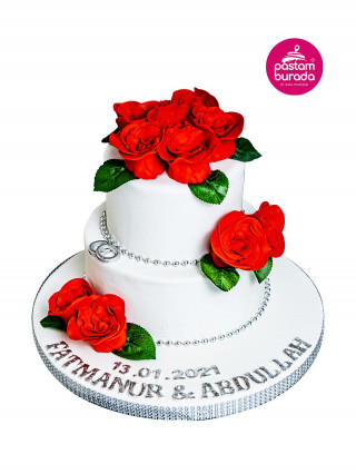 Kırmızı Gül Detaylı Model Konsept Doğum Günü Pastası