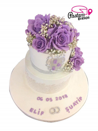 Mor Gül Nişan Pastası