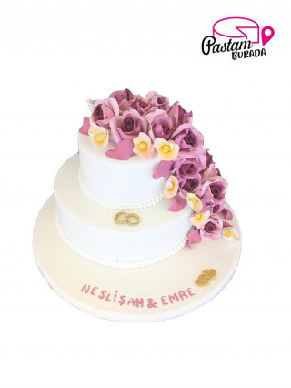 Pembe Gül Nişan Pasta