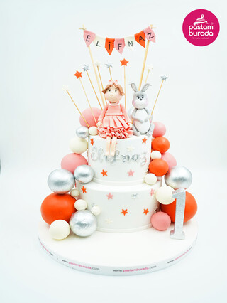 Kız Çocuk Figür ve Tavşan Pasta