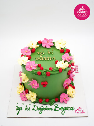 Çiçek Detay Yeşil Naked Cake