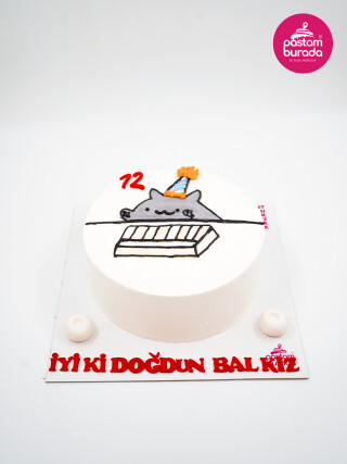 Kedi Çizim Detay Naked Cake