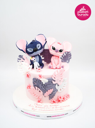 Mavi Ve Pembe Sevimli Karakter Pasta